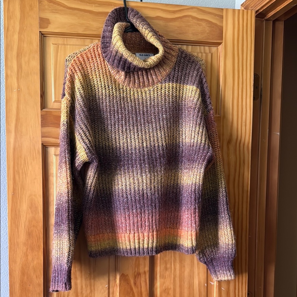 Old Navy Purple and Yellow Cowl Turtleneck Sweater